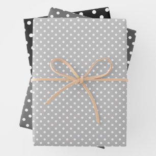 Geschenkpapier mit weißen Tupfen auf Schwarz-Grau Set