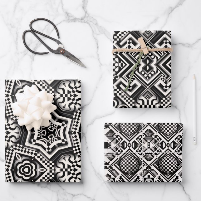 Geschenkpapier-Pack | Retro-Mod-Checkered Design Geschenkpapier Set (Vorderseite)