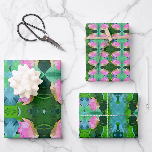 Geschenkpapier Pink Wasserfarbe Lotus Set (Vorderseite)