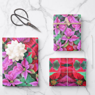 Geschenkpapier rot/rosa Poinsettias Set