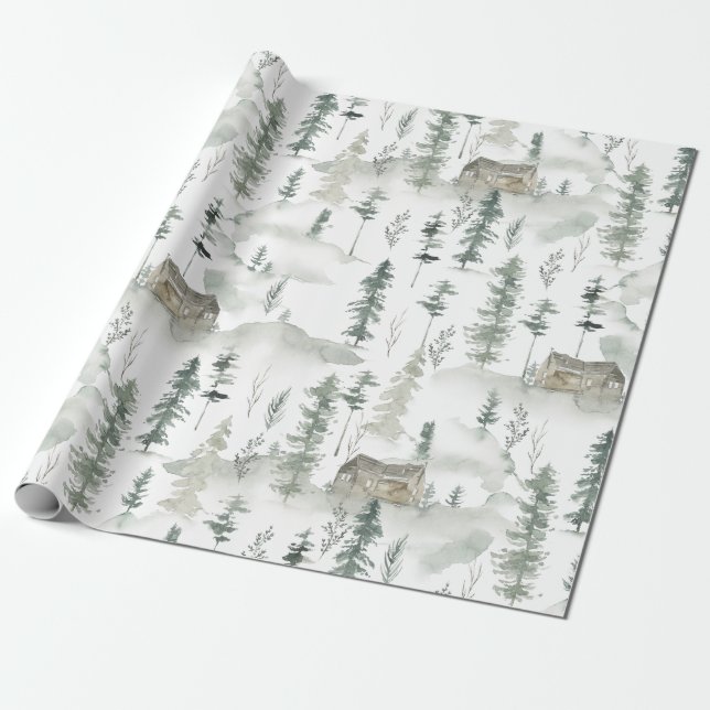 Geschenkpapier Rustikale Holzbaumhütte (Ungerollt)