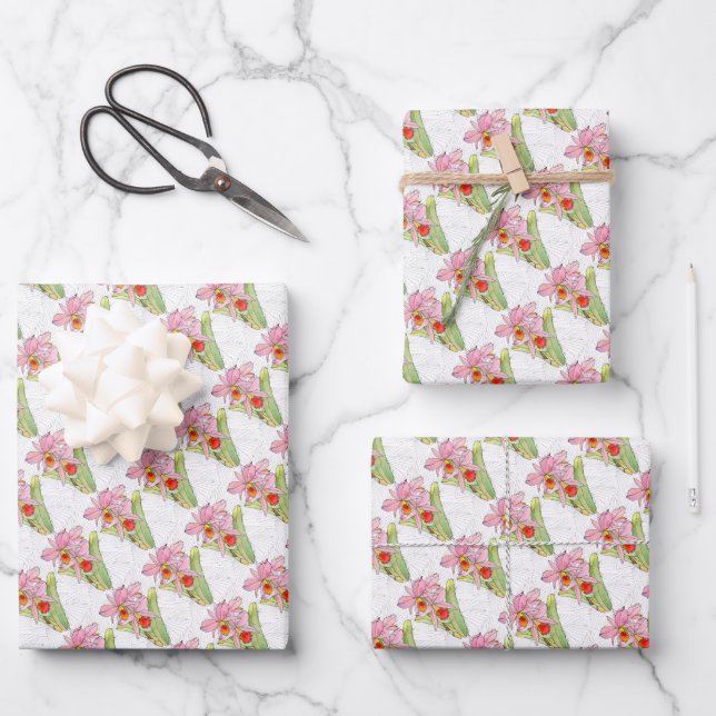 Geschenkpapierbögen - Rosa Orchidee Geschenkpapier Set (Vorderseite)