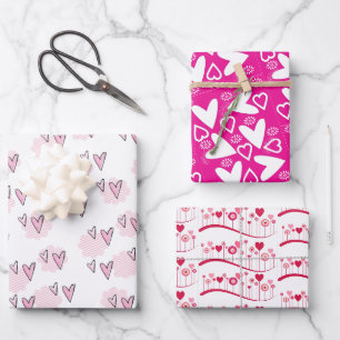 Geschenkpapierbögen Valentinstag Rosa Rote Herzen  Geschenkpapier Set