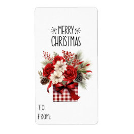 Geschenksticker Rote Rosen + Poinsettias Weihnacht