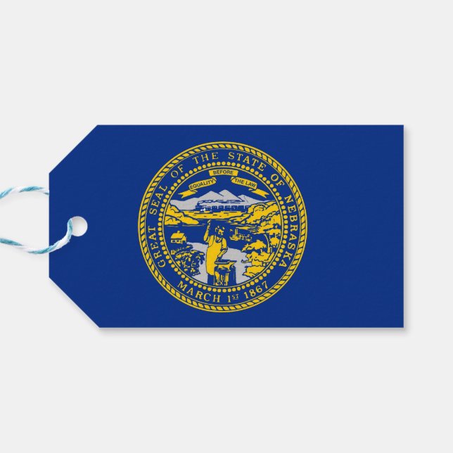 Geschenktafel mit der Fahne des Nebraska-Staat, US Geschenkanhänger (Rückseite Horizontal)