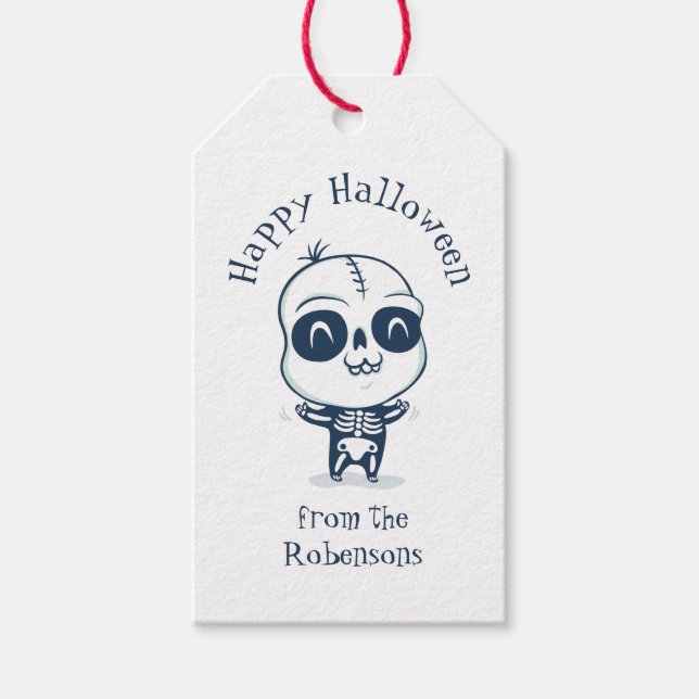 Geschenktag für Halloween mit niedlichem Skelett. Geschenkanhänger (Vorderseite)