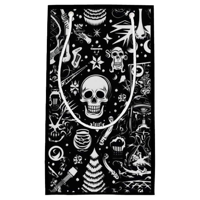 Geschenktasche aus schwarzem und weißem Skull (sch Kleine Geschenktüte (Vorderseite)