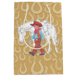 Geschenktasche Cowboy und Pferdebraun Mittlere Geschenktüte