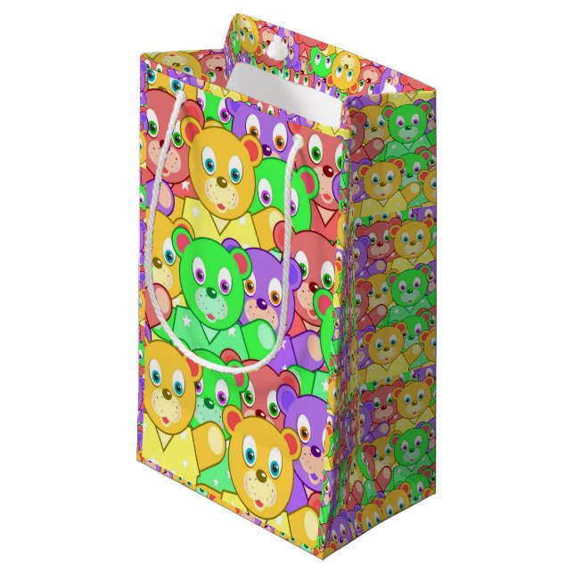 Geschenktasche farbenfrohe Teddybären Kleine Geschenktüte (Vorderseite Schrägansicht)
