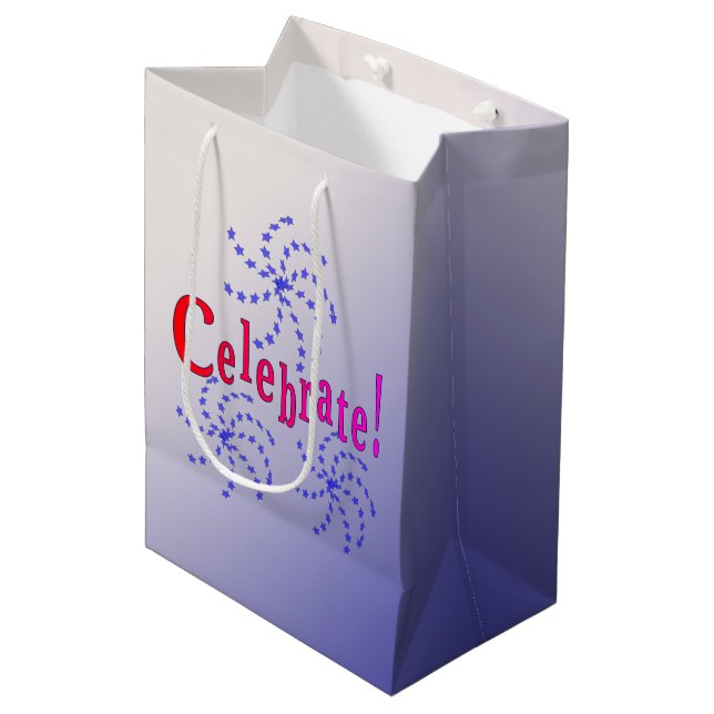 Geschenktasche - Feiern mit Feuerwerk Mittlere Geschenktüte (Vorderseite Schrägansicht)