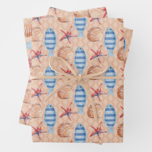 Geschenktasche Fisch Starfish Muschel Ozeanmuster Geschenkpapier Set