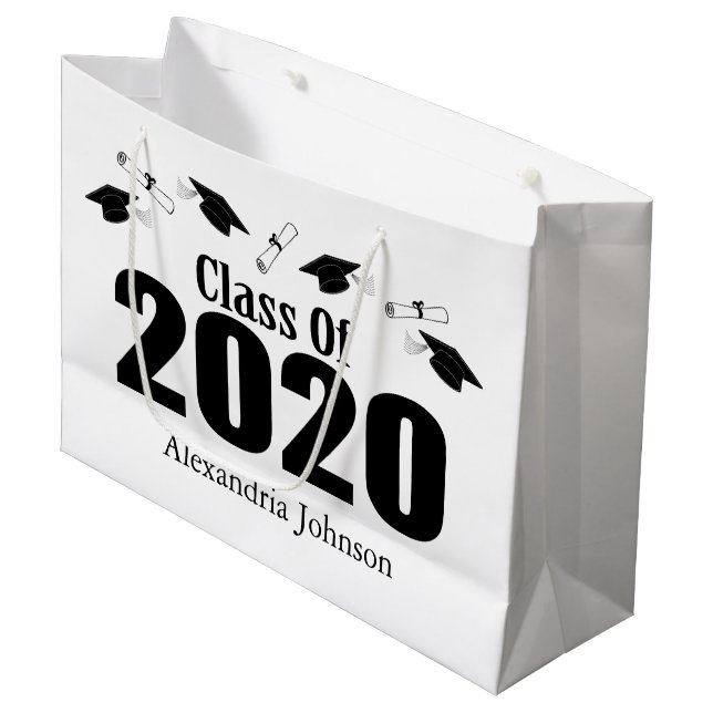 Geschenktasche für 2020 Abschluss (schwarze Karten Große Geschenktüte (Vorderseite Schrägansicht)