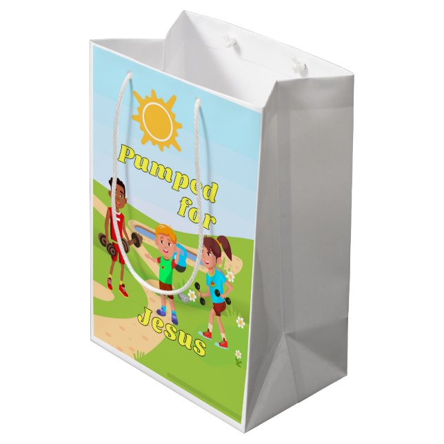 Geschenktasche für christliches Party Mittlere Geschenktüte (Rückseite Schrägansicht)