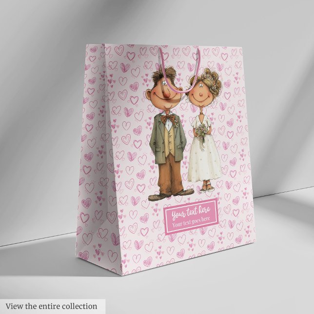 Geschenktasche für Hochzeitsfeiern Mittlere Geschenktüte (Watercolor newlyweds gift bag for wedding)