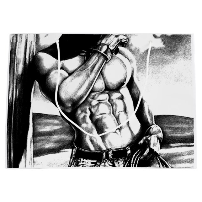 Geschenktasche für Männer Cooler ABS Cowboy Body B Große Geschenktüte (Vorderseite)
