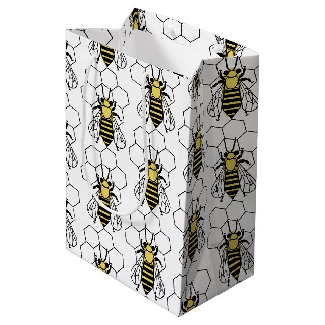 Geschenktasche - Gelbe und schwarze Bienen Mittlere Geschenktüte (Rückseite Schrägansicht)