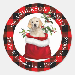 Geschenktasche Golden Retriever Karierter Rahmen Runder Aufkleber
