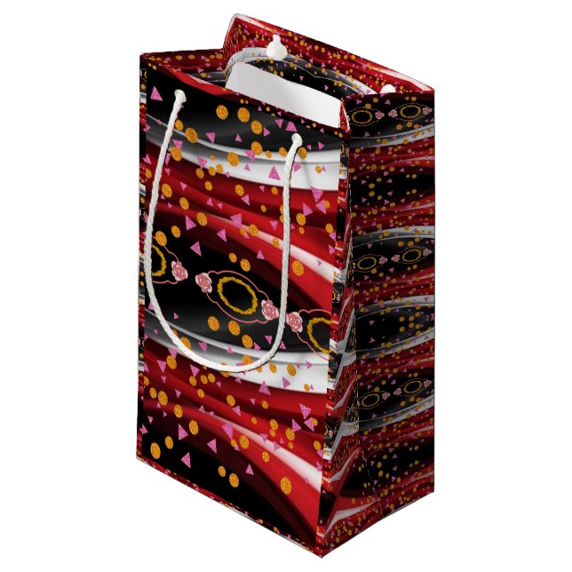 Geschenktasche Happy Abstrakt Red Schwarz-weiß Kleine Geschenktüte (Vorderseite Schrägansicht)