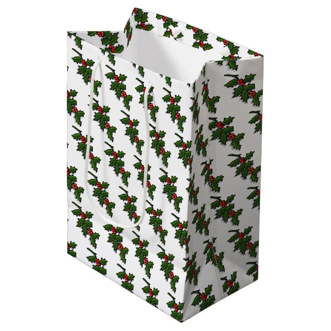Geschenktasche - Holly-Blätter und Berries Mittlere Geschenktüte (Vorderseite Schrägansicht)
