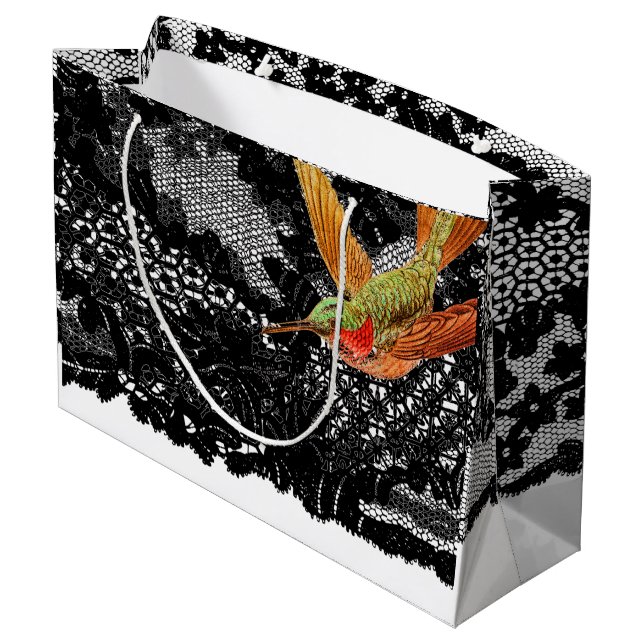 Geschenktasche HUMMINGBIRD UND SCHWARZE FLÄCHE Große Geschenktüte (Rückseite Schrägansicht)
