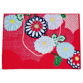 Geschenktasche JAPANESE RED KIMONO PATTER MIT BLUM Große Geschenktüte