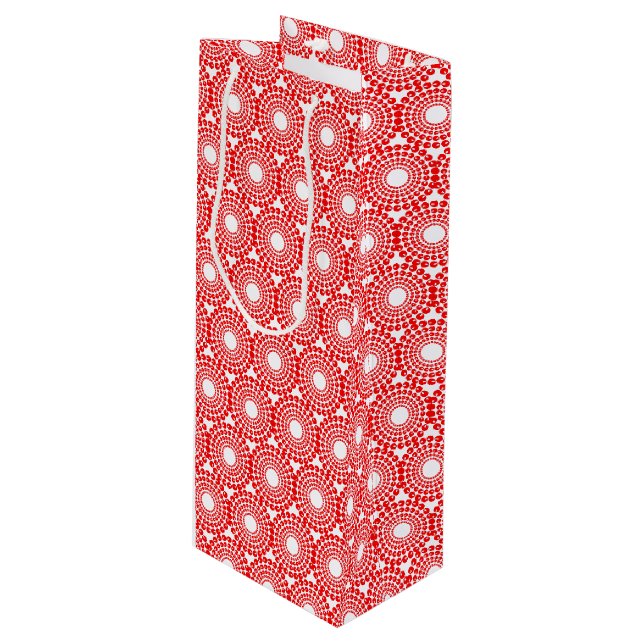 Geschenktasche - Kreise der roten Perlen Geschenktüte Für Weinflaschen (Vorderseite Schrägansicht)