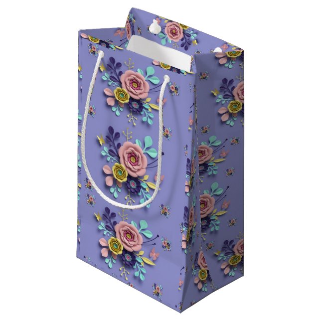 Geschenktasche Lila floral Kleine Geschenktüte (Vorderseite Schrägansicht)