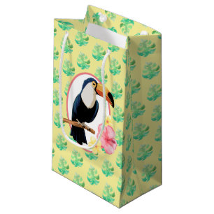 Geschenktasche mit Blumen und tropischen Vögeln Kleine Geschenktüte
