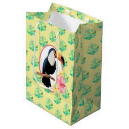 Geschenktasche mit Blumen und tropischen Vögeln Mittlere Geschenktüte