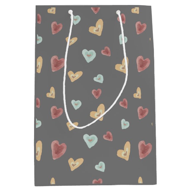 Geschenktasche mit Herz - dunkelgrau Mittlere Geschenktüte (Vorderseite)