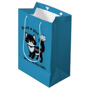 Geschenktasche mit Mädchen, das Katzen liebt Desig Mittlere Geschenktüte