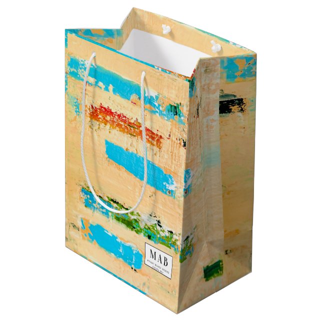 Geschenktasche mit origineller Strandkunst Mittlere Geschenktüte (Rückseite Schrägansicht)