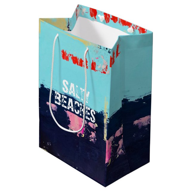 Geschenktasche mit salziger Strandvibe Mittlere Geschenktüte (Vorderseite Schrägansicht)