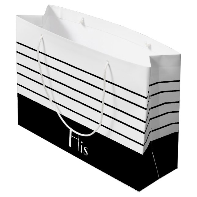 Geschenktasche mit schwarzem und weißem Streifen Große Geschenktüte (Rückseite Schrägansicht)