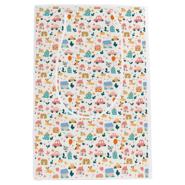 Geschenktasche mit spielerischem Muster Mittlere Geschenktüte (Vorderseite)