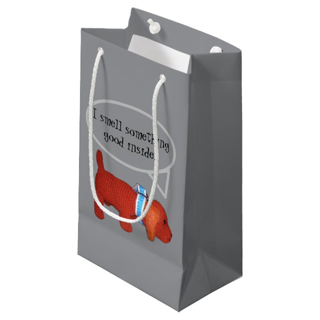 Geschenktasche - Neugieriger Hund Kleine Geschenktüte (Vorderseite Schrägansicht)