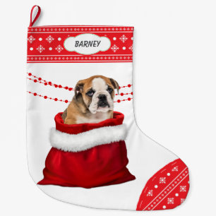 Geschenktasche Niedlicher Bulldog Welpe Snowflake Großer Weihnachtsstrumpf