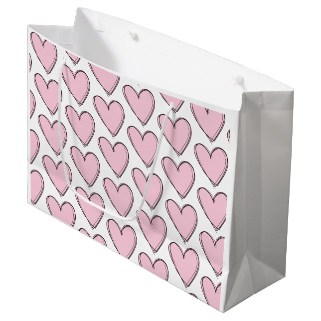 Geschenktasche - rosa Herzen Große Geschenktüte (Vorderseite Schrägansicht)