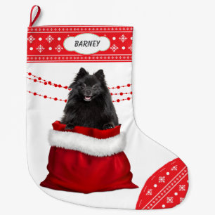 Geschenktasche Schwarzer Spitz Hund Snowflake Bord Großer Weihnachtsstrumpf