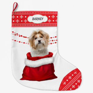 Geschenktasche Shih Tzu Snowflake Border Großer Weihnachtsstrumpf