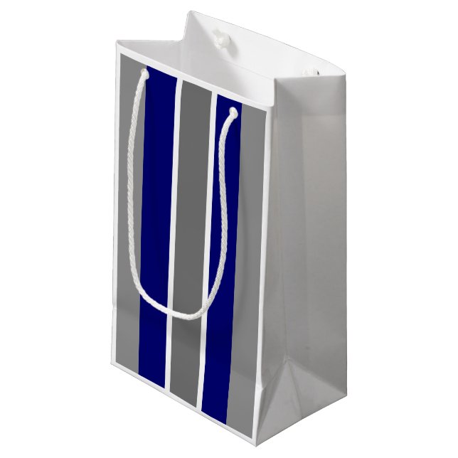 Geschenktasche - Ultramarine blaue und graue Strei Kleine Geschenktüte (Vorderseite Schrägansicht)