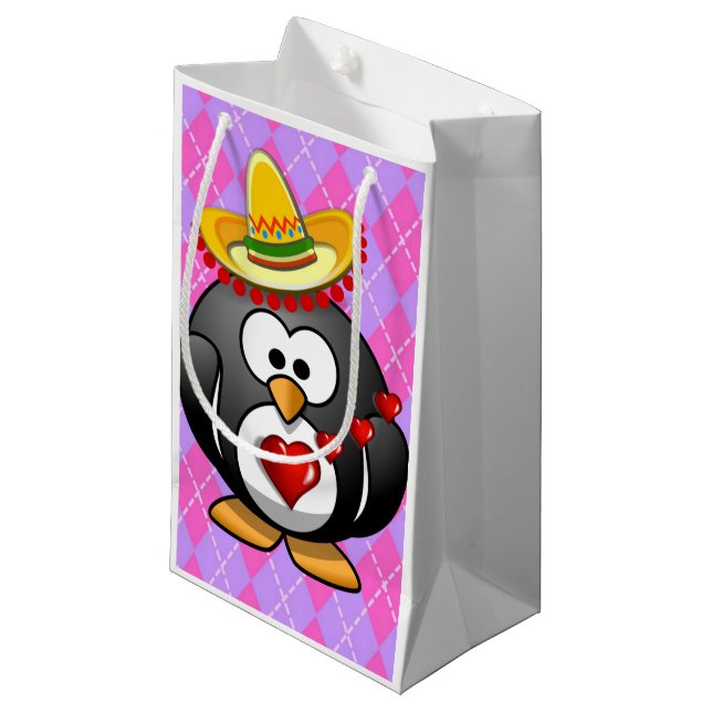 Geschenktasche Valentinin-Pinguin Kleine Geschenktüte (Vorderseite Schrägansicht)