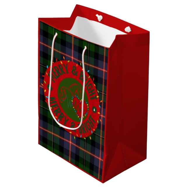 Geschenktaschen mit Merry & Bright-Logo Mittlere Geschenktüte (Vorderseite Schrägansicht)