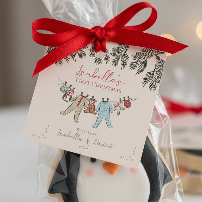 Geschenktasten für die erste Weihnachtssaison des  Geschenkanhänger (Cute Gender Neutral Baby It's Cold Winter Wonderland Baby's 1st Christmas Thank You Ivory Favor Tags)