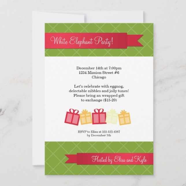 Geschenktausch Rote Band grün Weihnachts-Party Einladung (Vorderseite)