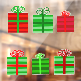 Geschenkte Geschenke mit roten und grünen Bogen Fensteraufkleber