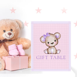Geschenktisch Niedlich Girl Lila Bear Baby Dusche Poster