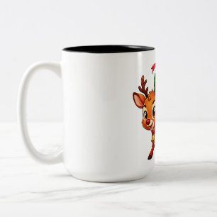 Geschenktragendes Rentier mit Geschenk Zweifarbige Tasse