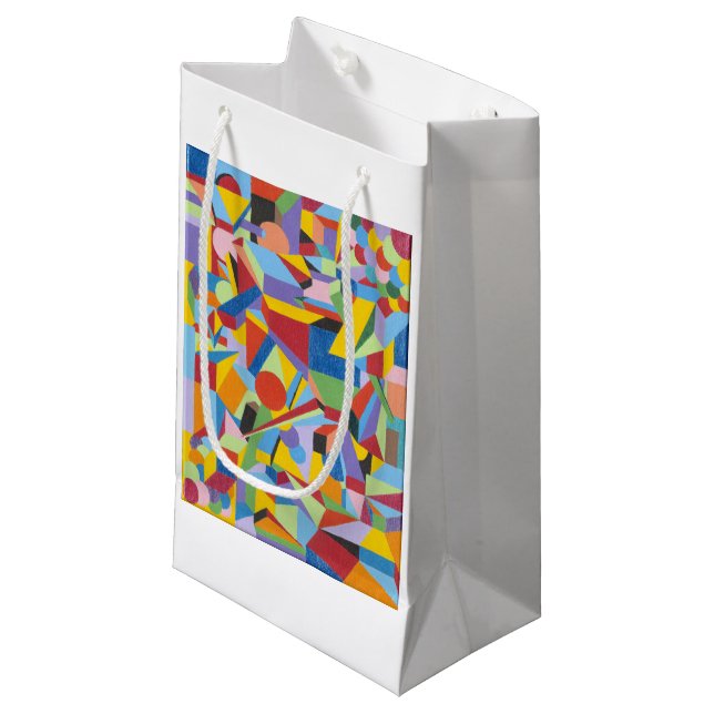 Geschenktüte mit viel Spaß in hellen Farben und fe (Vorderseite Schrägansicht)