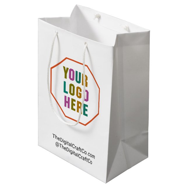 Geschenktüten aus Papier mit Firmenlogo, kein Mini Mittlere Geschenktüte (Vorderseite Schrägansicht)